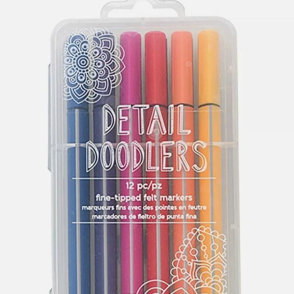NIB American Crafts Detail Doodlers 12-Piece Set Fine-tipped Felt Markers (D92)